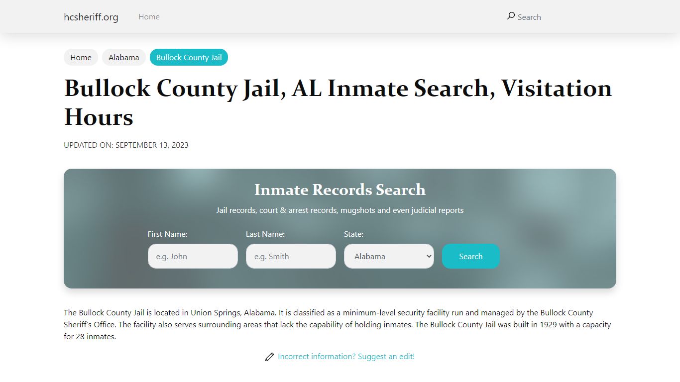 Bullock County Jail, AL Inmate Search, Visitation Hours